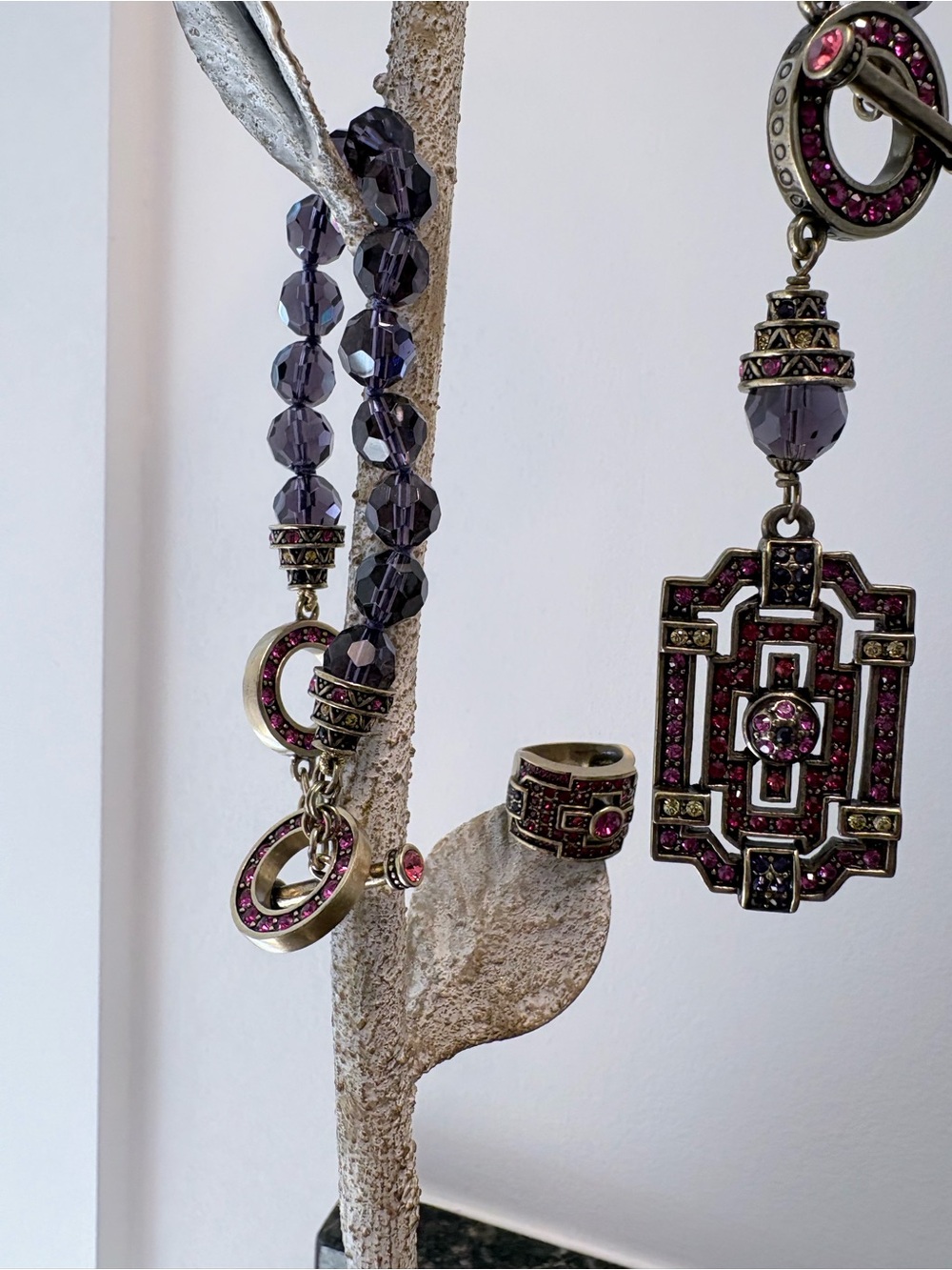 Heidi Daus Purple and Pink Art Deco Pendant and Ring Set